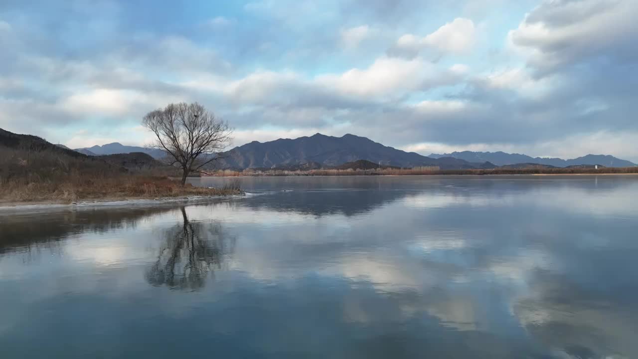 北京怀柔水库冬天航拍视频素材