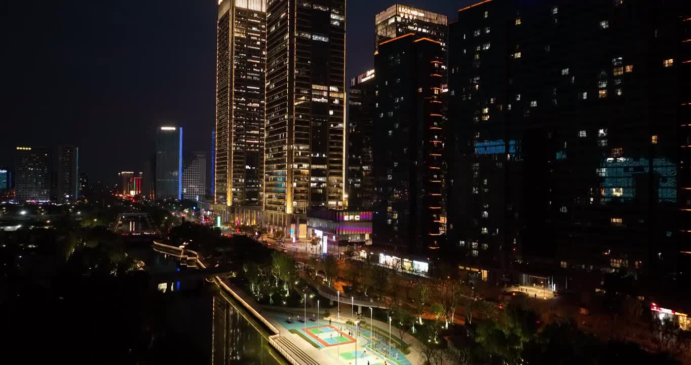 航拍杭州未来科技城繁华夜景视频素材