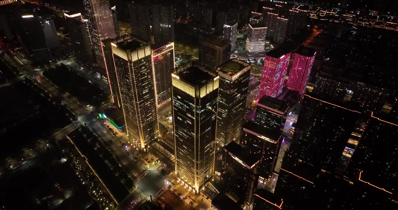 航拍杭州未来科技城繁华夜景视频素材