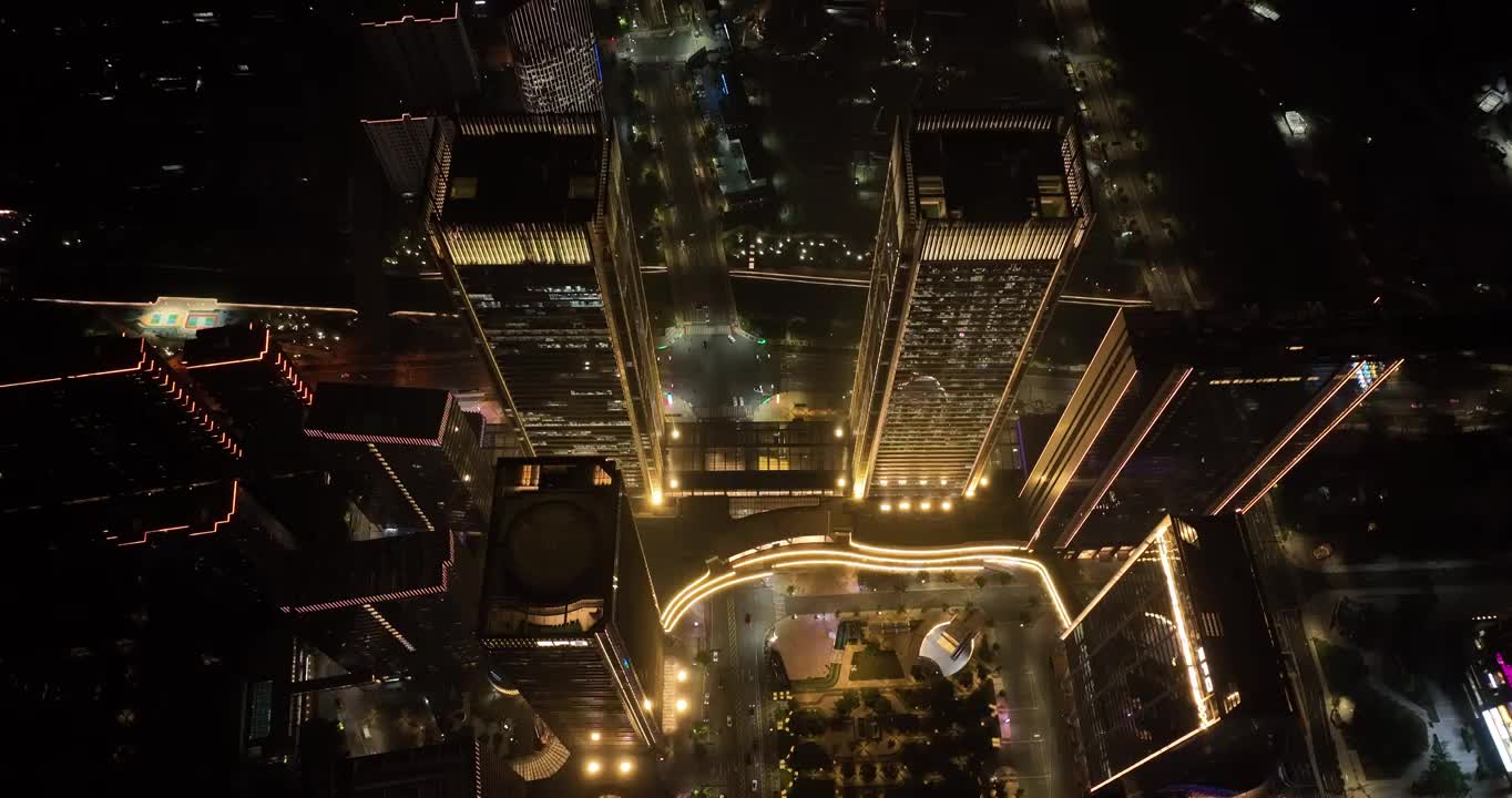 航拍杭州未来科技城繁华夜景视频素材