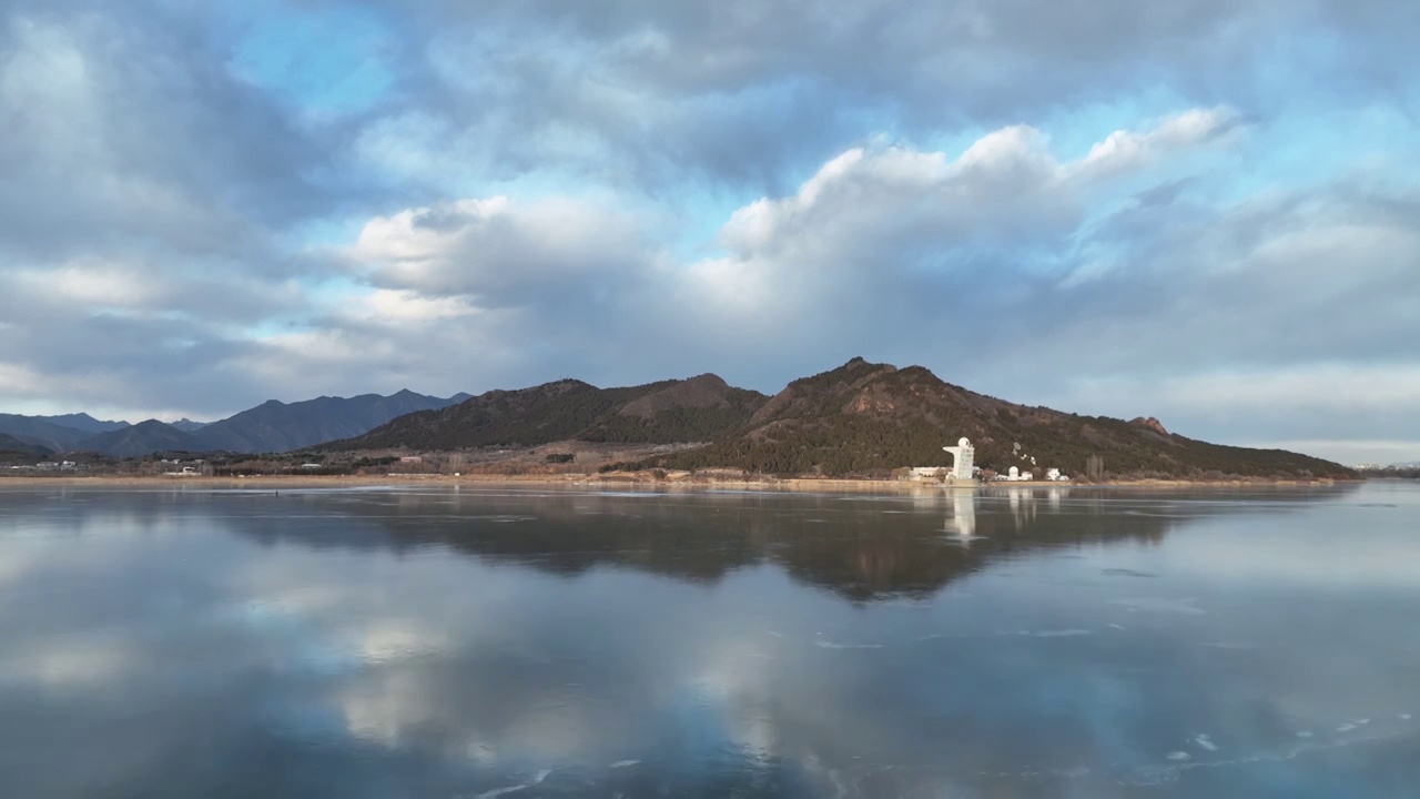 北京怀柔水库冬天航拍视频素材