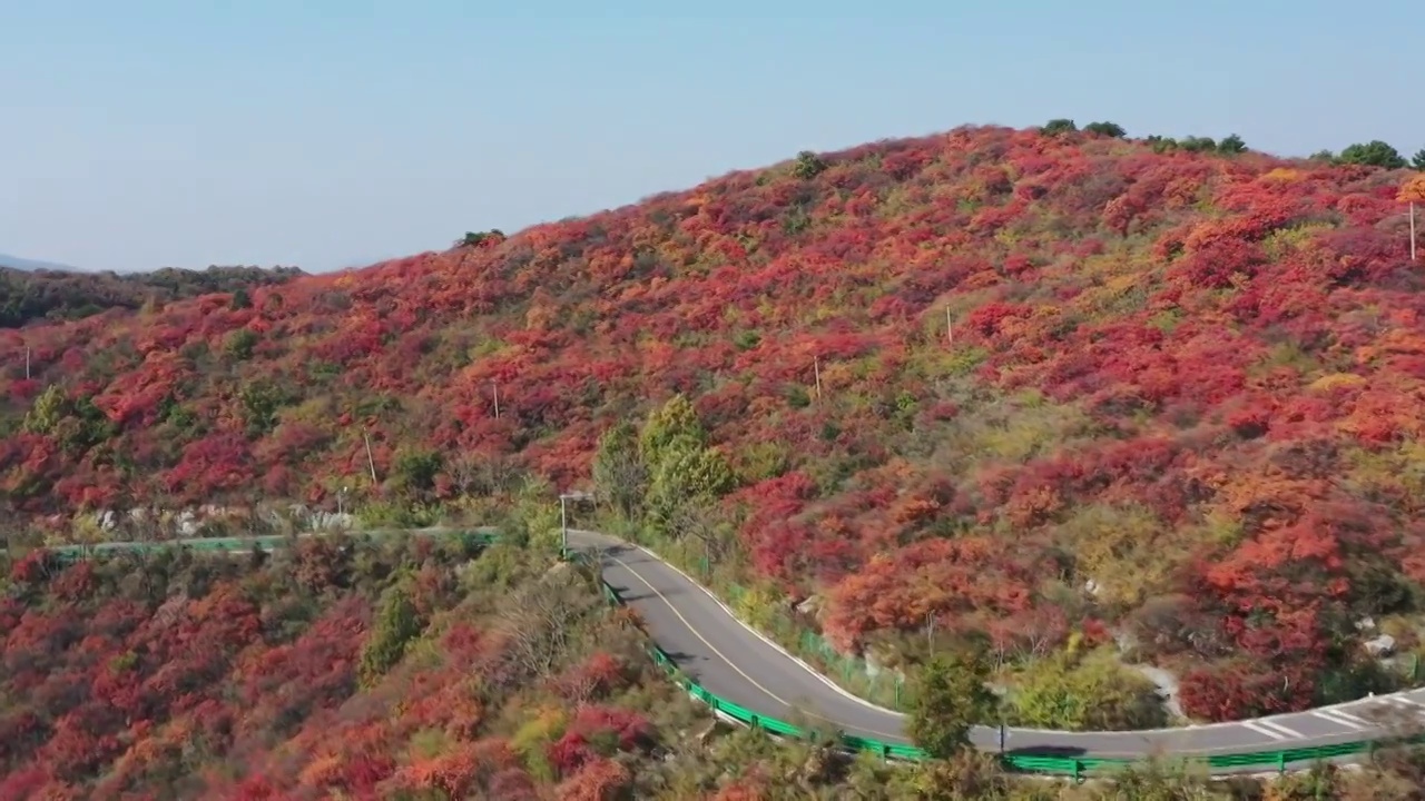 亚洲中国太行山焦作窄门峡谷秋天红叶景象航拍视频素材