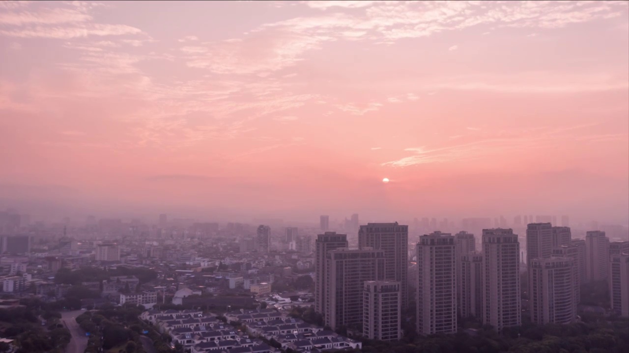 丽水绿城朝霞日出航拍延时视频素材