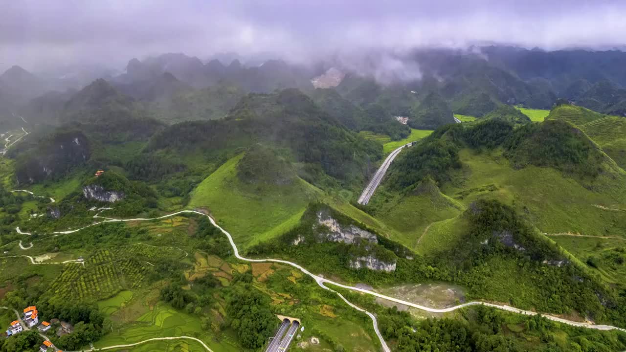 4K延时航拍广西河池兰海高速晚霞美景（合集）视频素材