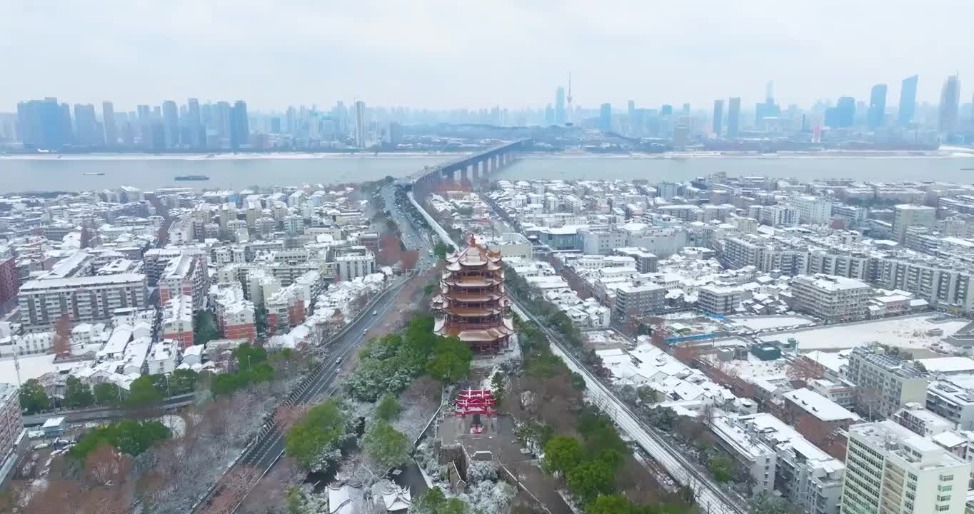 武汉黄鹤楼公园冬季雪景风光视频素材