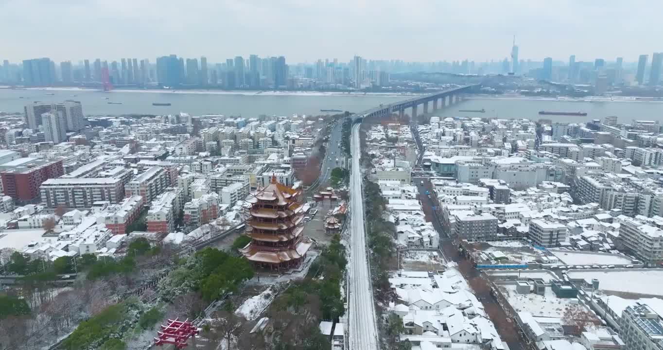 武汉黄鹤楼公园冬季雪景风光视频素材