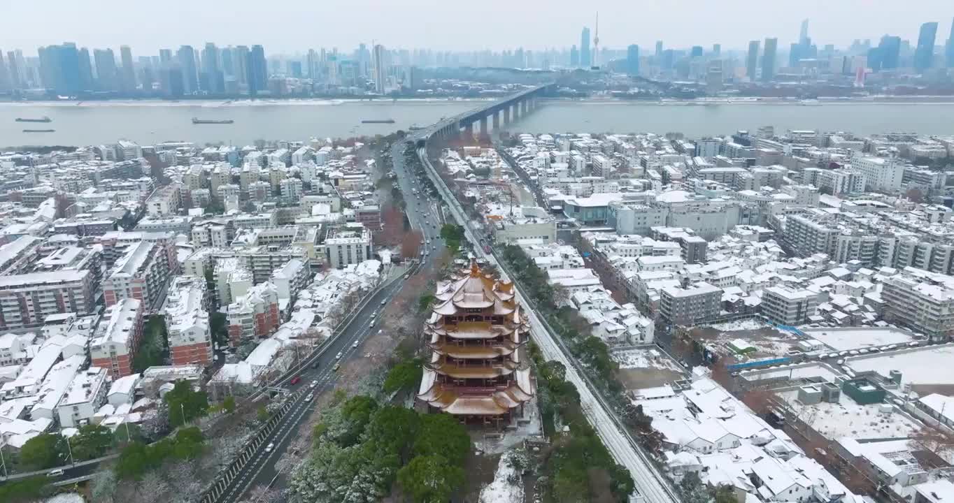 武汉黄鹤楼公园冬季雪景风光视频素材