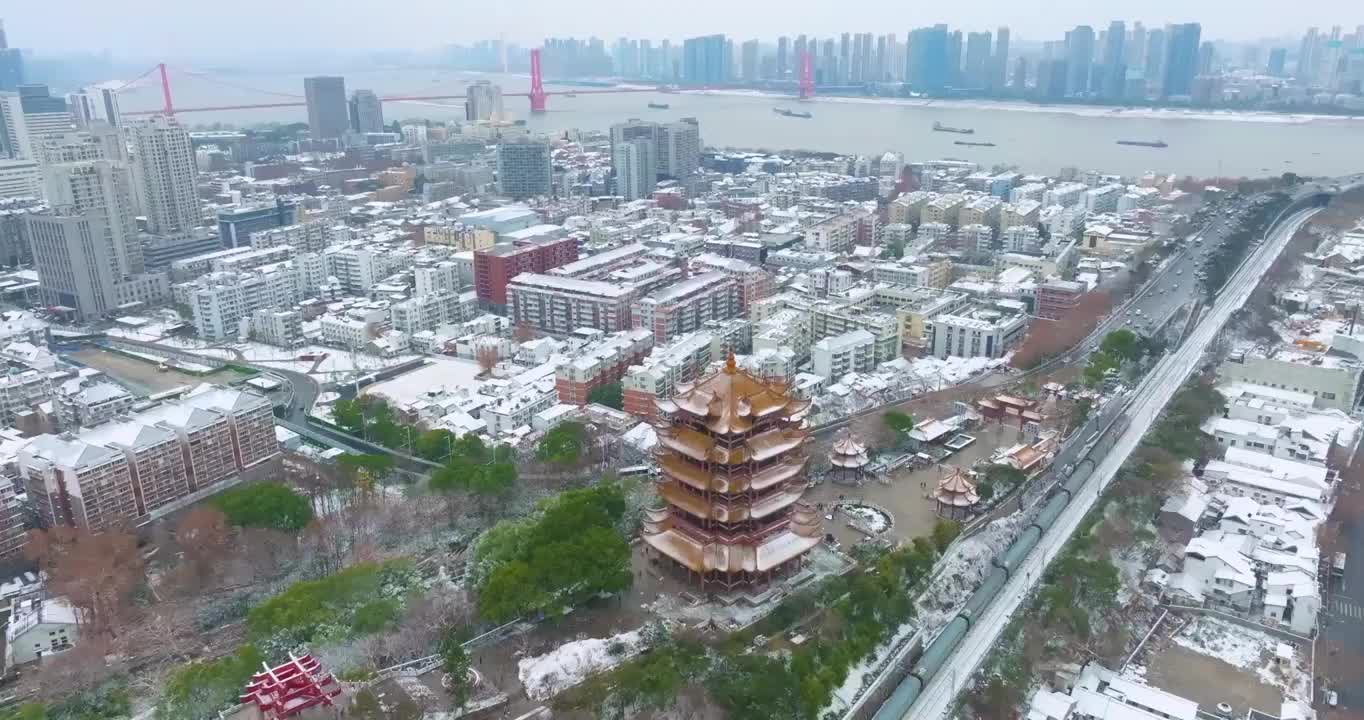 武汉黄鹤楼公园冬季雪景风光视频素材