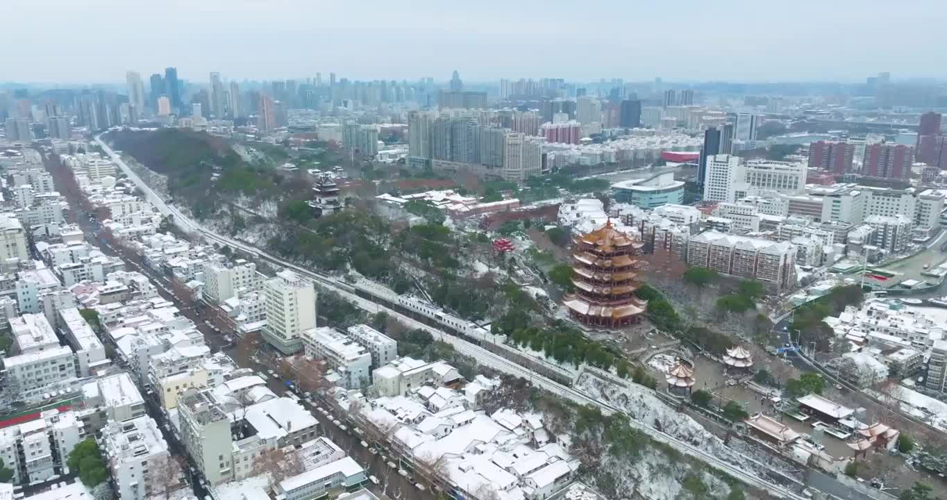 武汉黄鹤楼公园冬季雪景风光视频素材