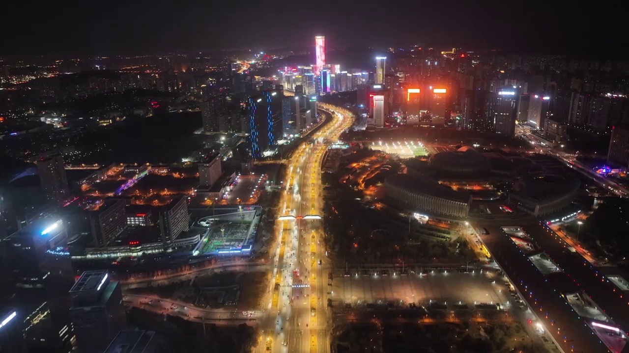 航拍济南东部新城夜景视频素材