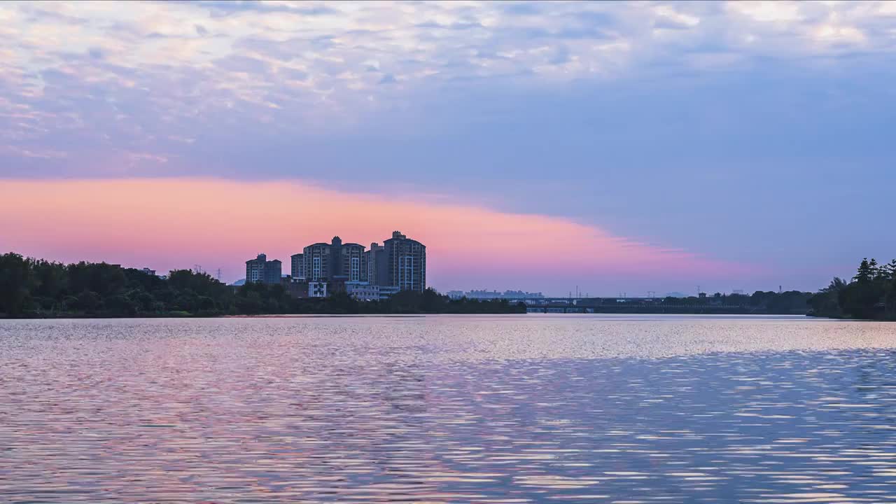 日落晚霞火烧云河景视频素材