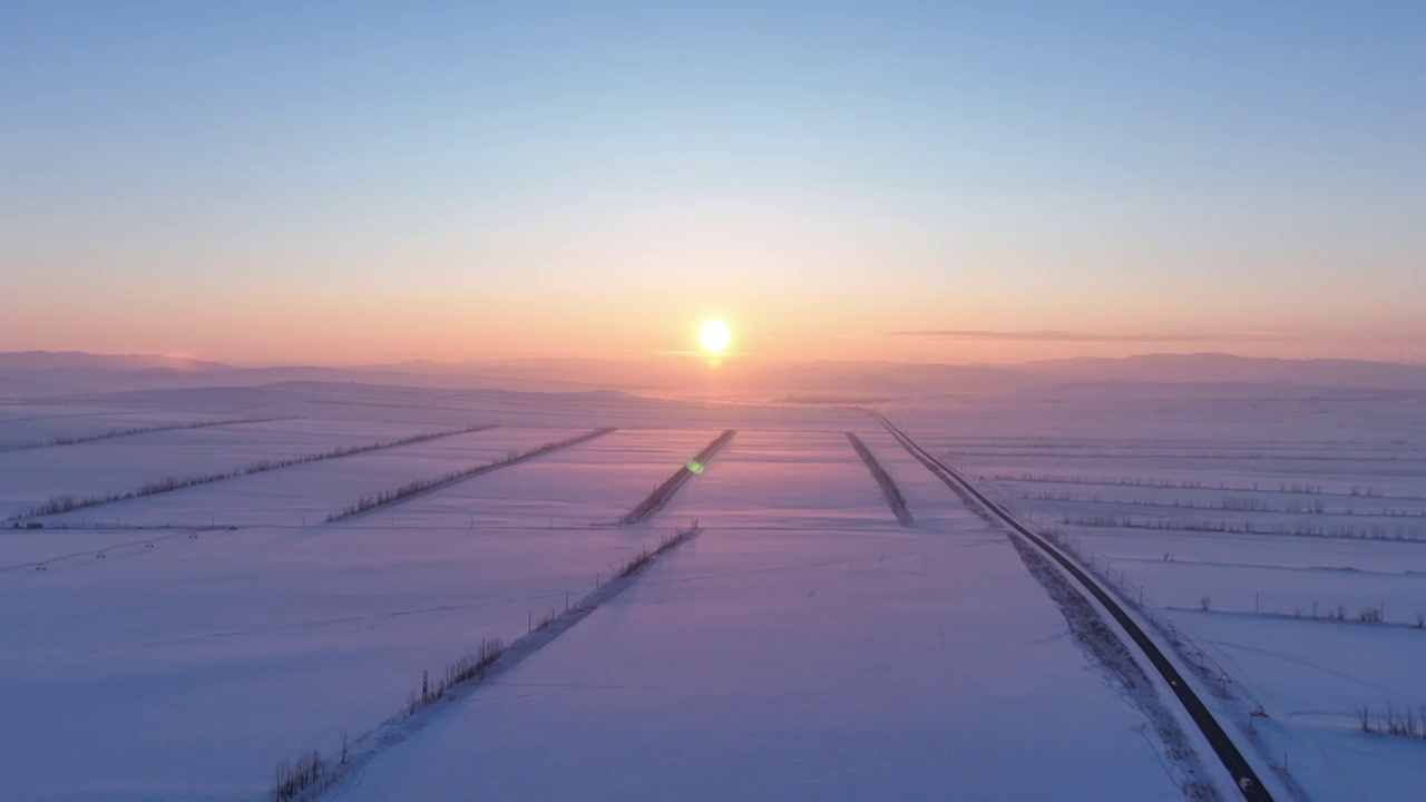 航拍内蒙古雪域雪原暮色视频素材