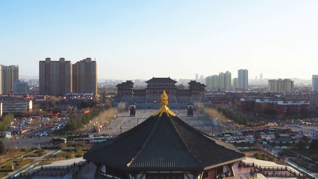 航拍河南省隋唐洛阳城国家遗址公园兔年春节户外风光视频素材画面1