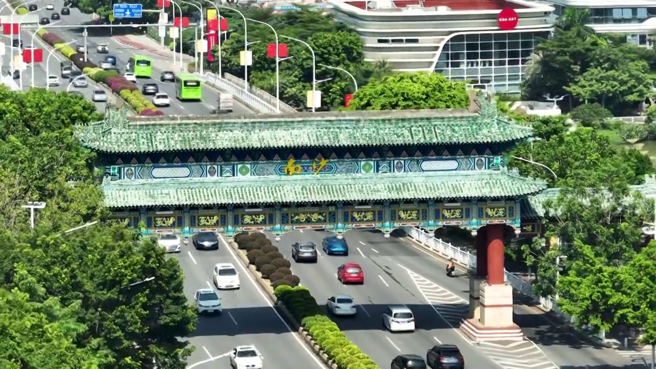 航拍广州南沙城市风光空镜头视频素材