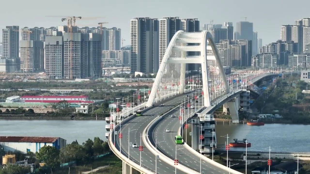 航拍广州南沙城市风光空镜头视频素材