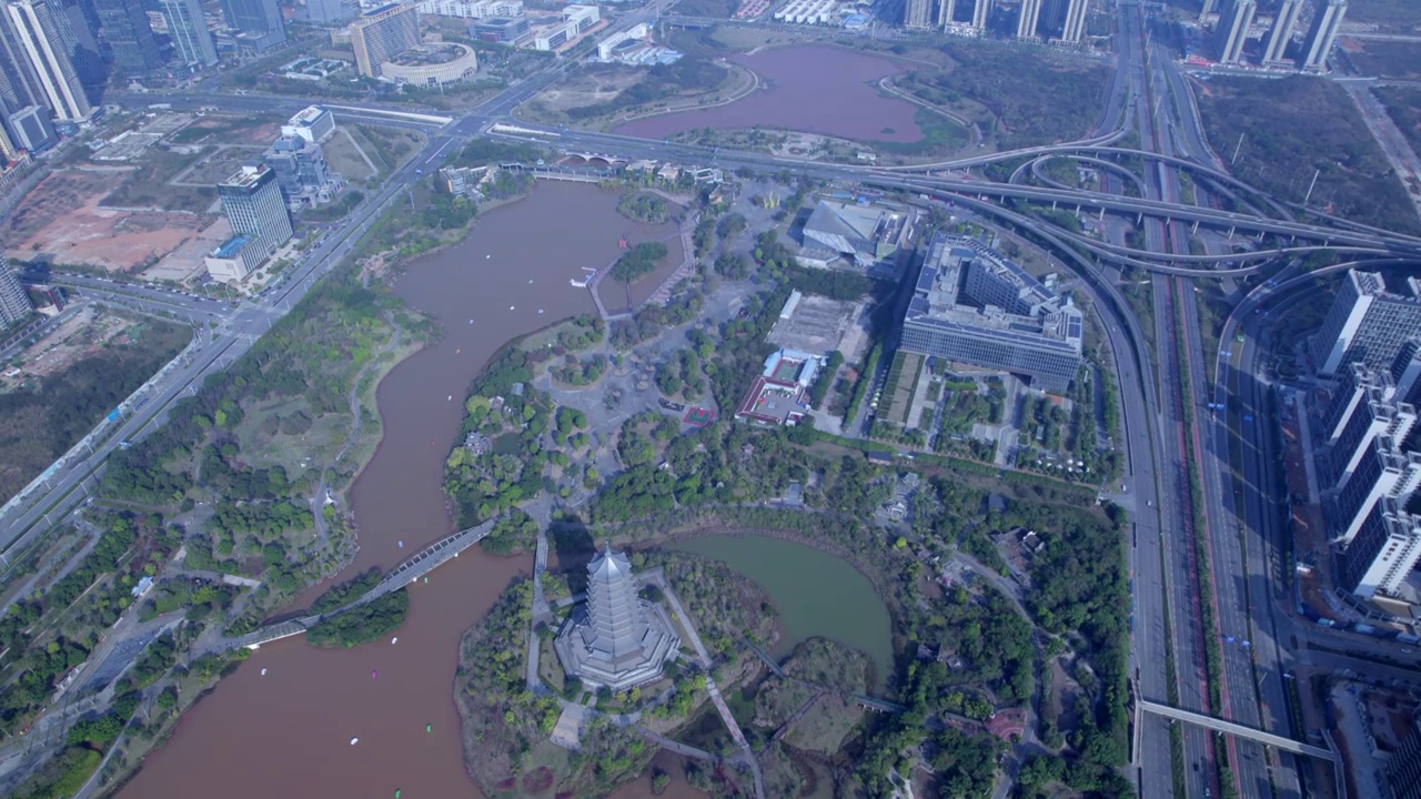 南宁五象新区五象湖城市建筑航拍风光视频素材