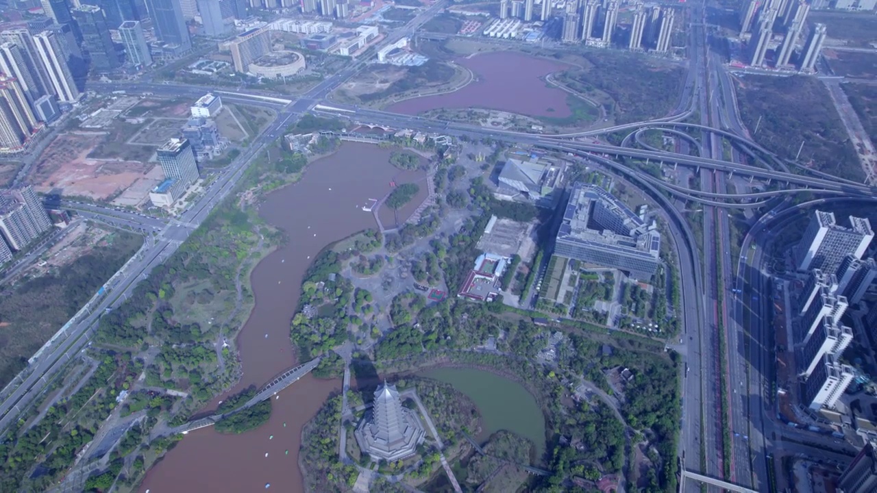 南宁五象新区五象湖城市建筑航拍风光视频素材