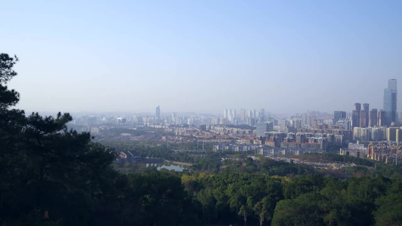 南宁青秀山望城市中心CBD摩天大楼建筑群视频素材