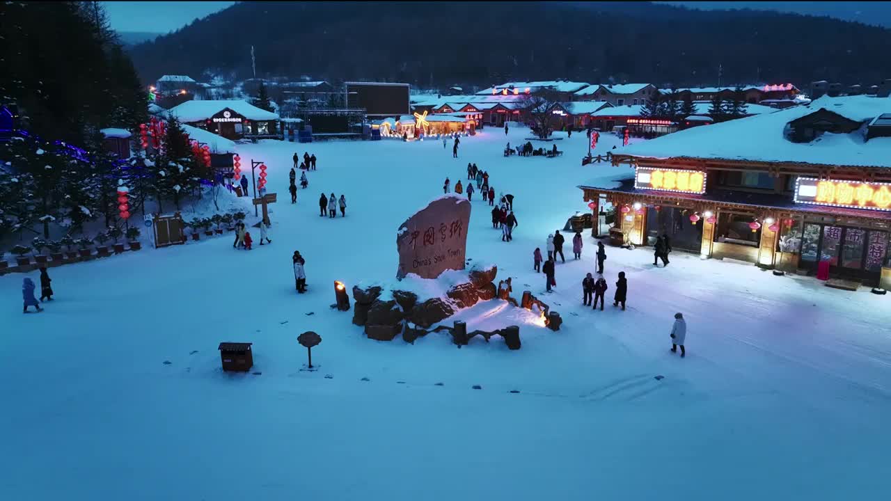 黑龙江牡丹江中国雪乡冬季美丽风景航拍视频素材