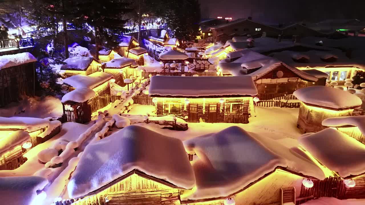 黑龙江牡丹江中国雪乡冬季美丽风景航拍视频素材