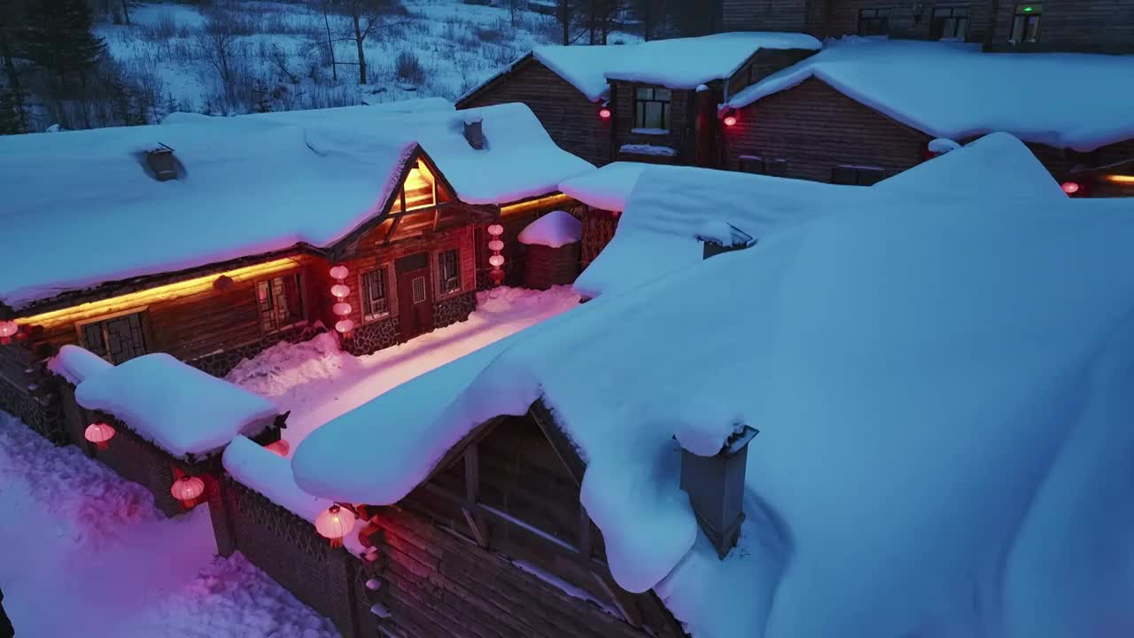 黑龙江牡丹江中国雪乡冬季美丽风景航拍视频素材