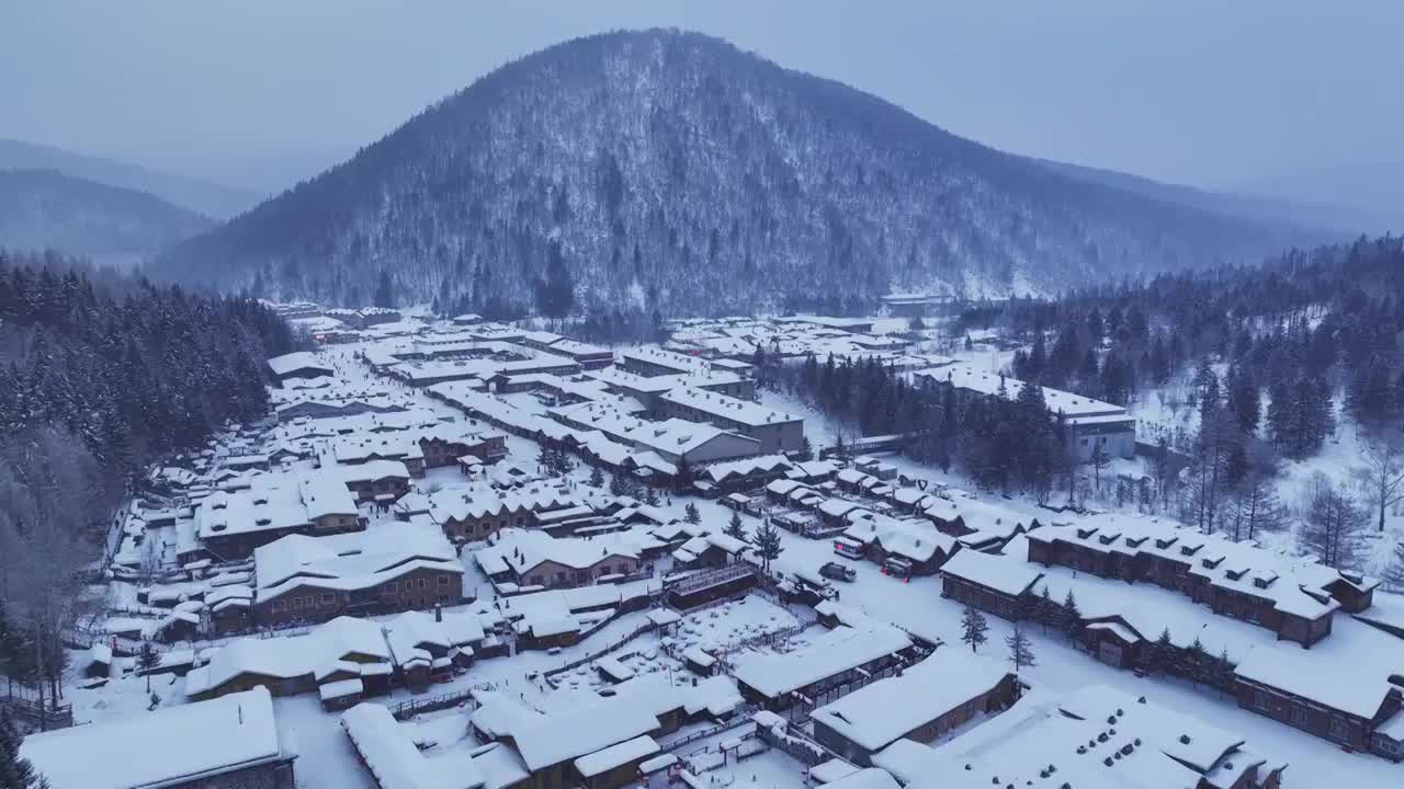 黑龙江牡丹江中国雪乡冬季美丽风景航拍视频素材