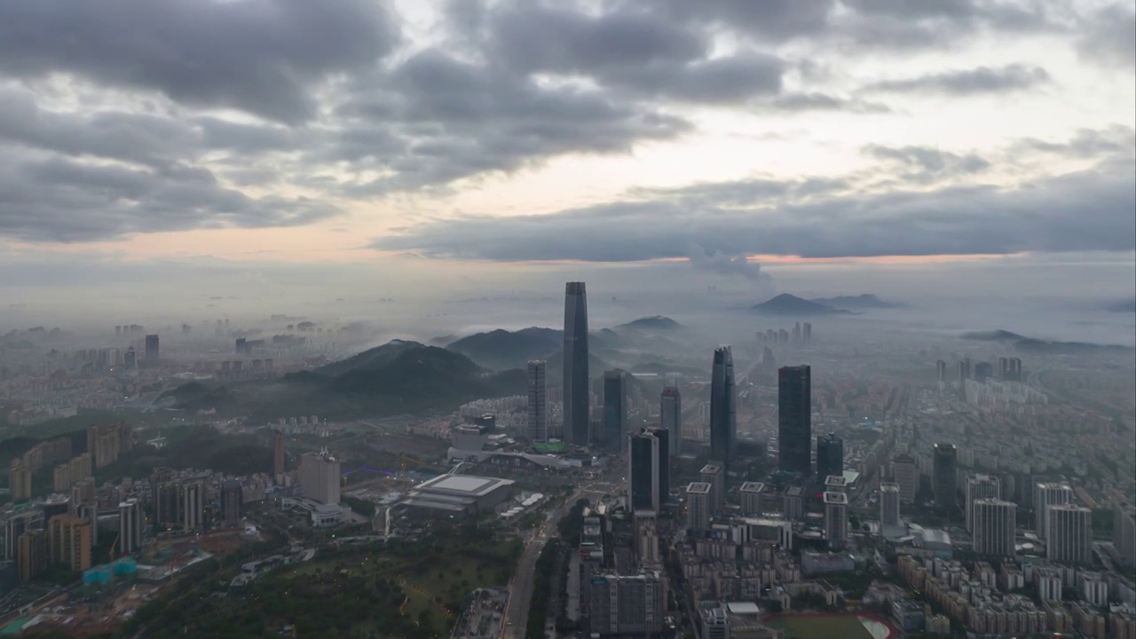 东莞市区日出云海航拍视频素材