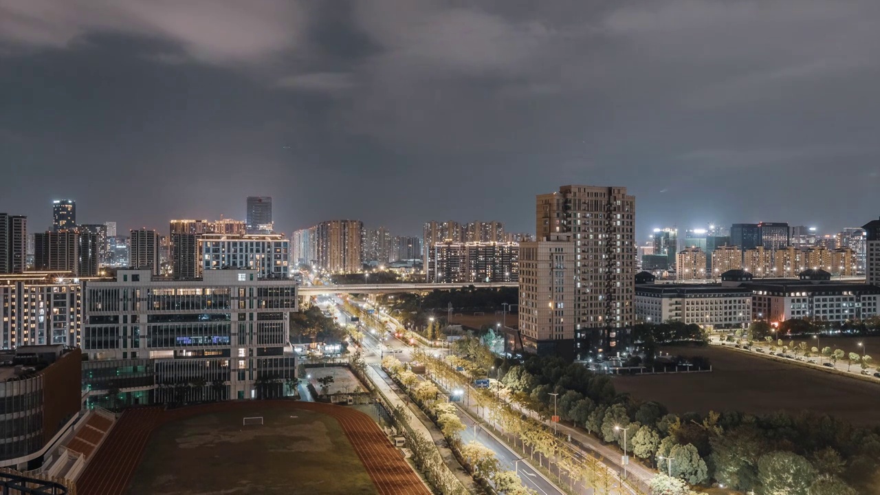 4K杭州萧山城市局部夜景延时视频素材