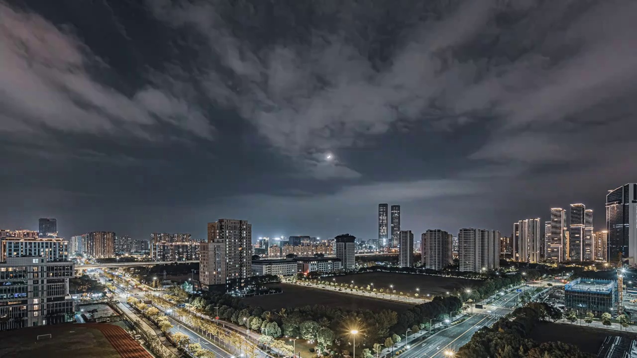 4K杭州萧山夜景延时视频素材