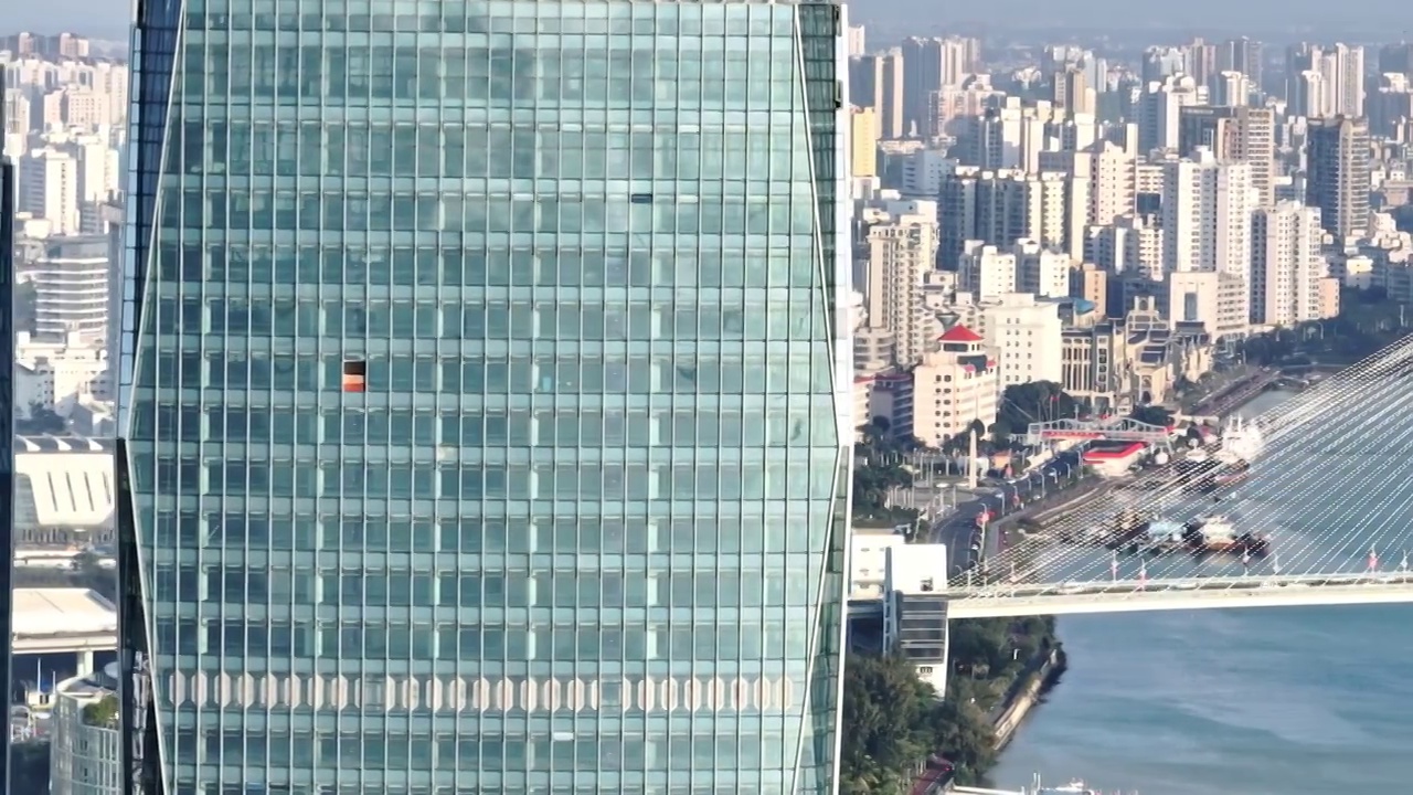 航拍海口跨海大桥落日余晖风光视频素材