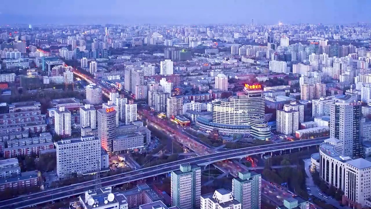 北京高空俯视城市风光建筑道路延时视频视频素材