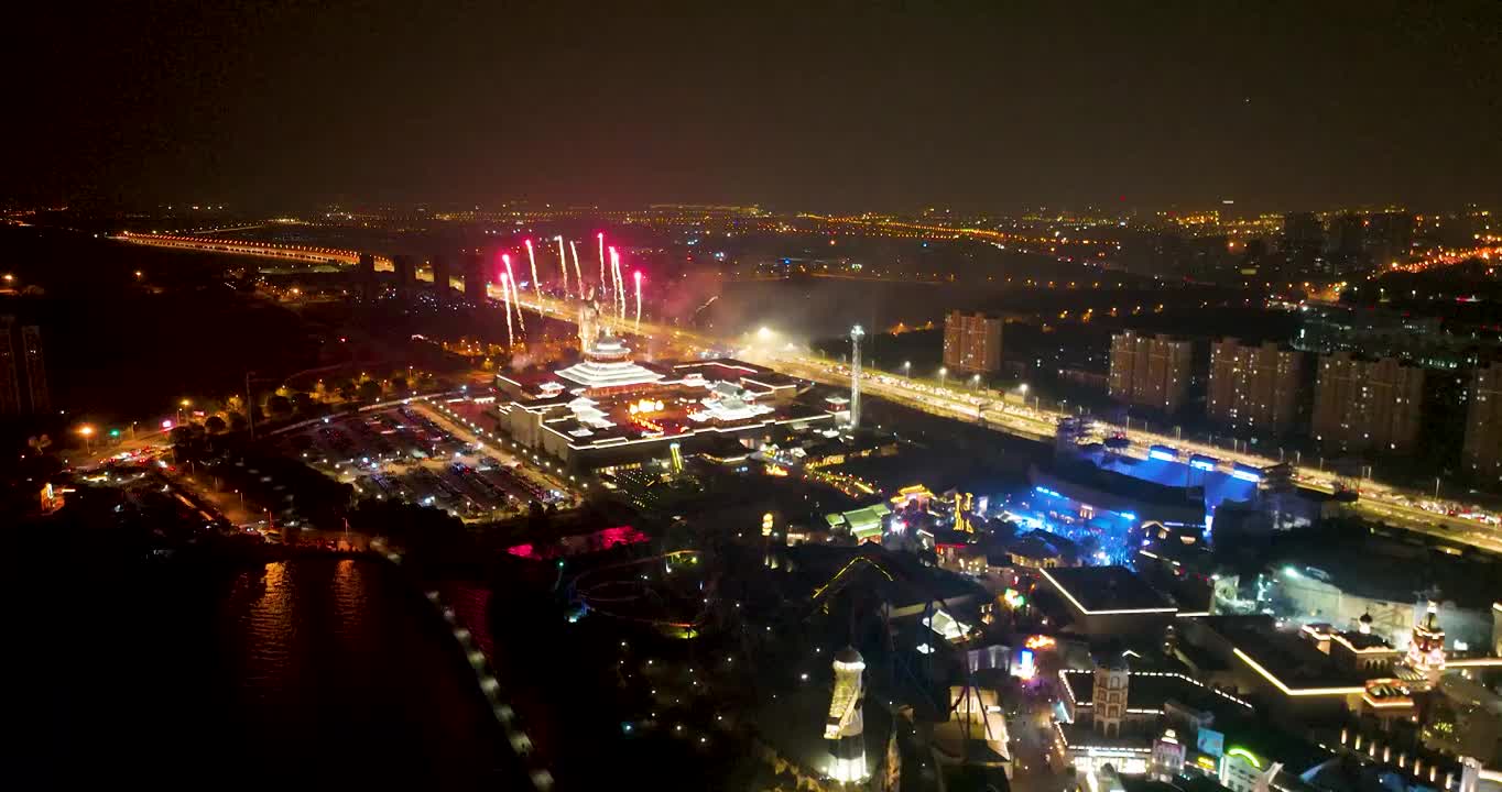 苏州华谊兄弟电影乐园节日烟花夜景视频素材