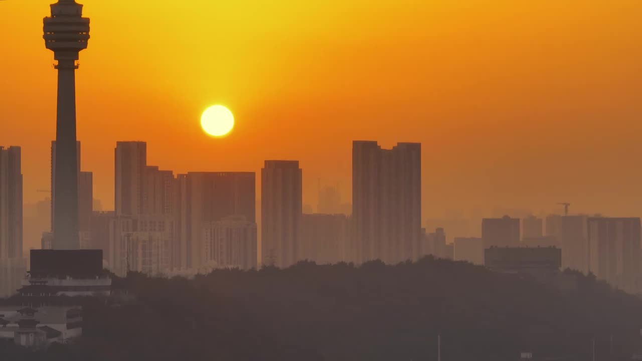 武汉城市天际线日出风光视频素材