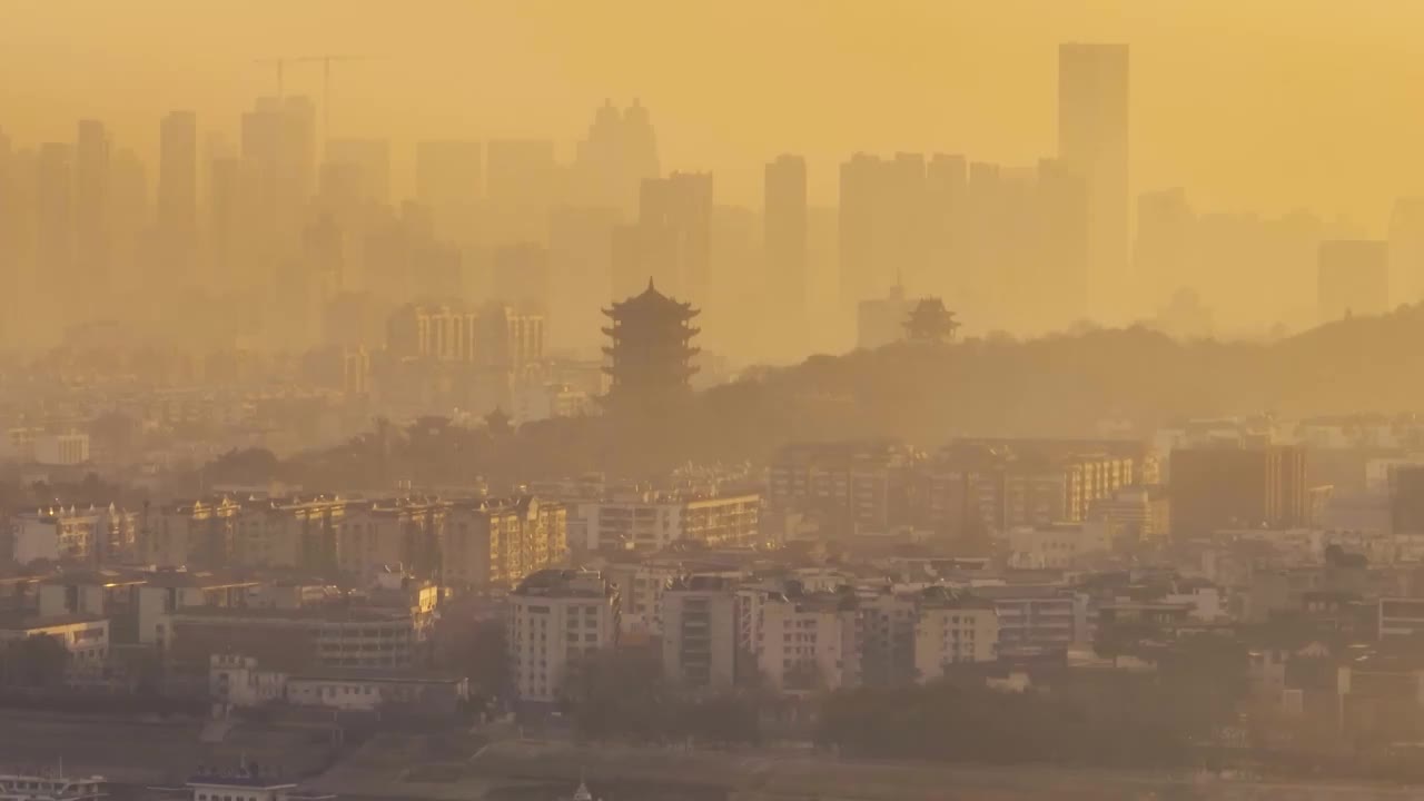 武汉城市天际线日出风光视频素材