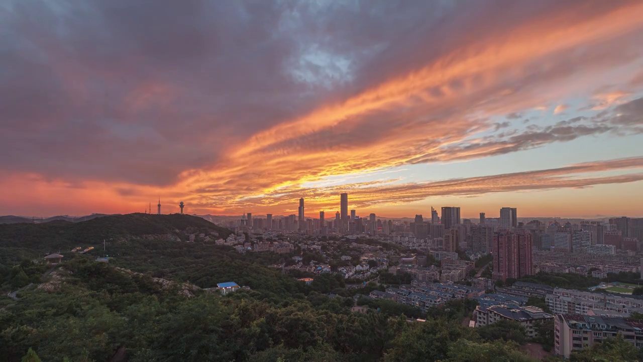 大连城市晚霞火烧云视频素材