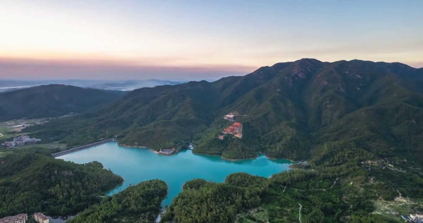 珠海斗门黄杨山金台寺水库航拍延时视频素材