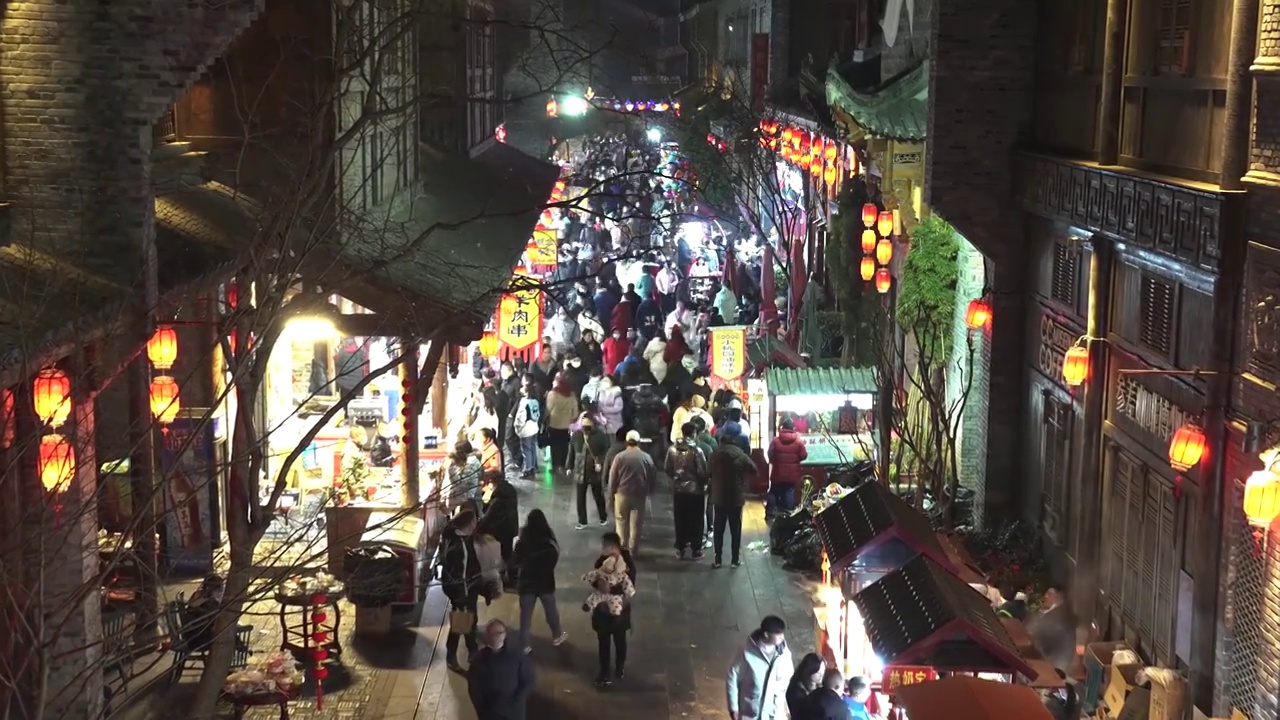 武汉春节汉口里古建筑庙会街景夜景视频素材