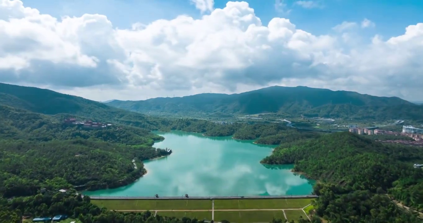 珠海斗门黄杨山金台寺水库航拍延时视频素材