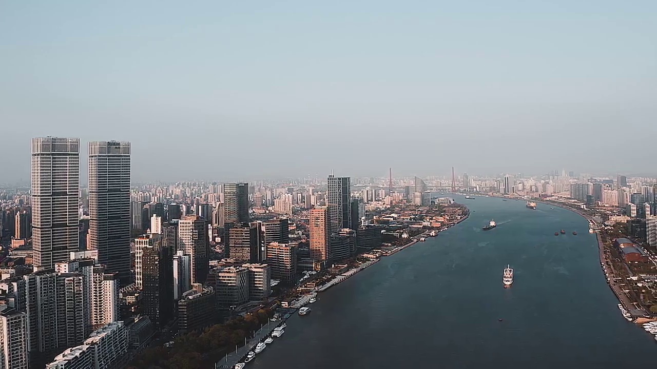 上海黄浦江两岸城市建筑风光航拍视频素材