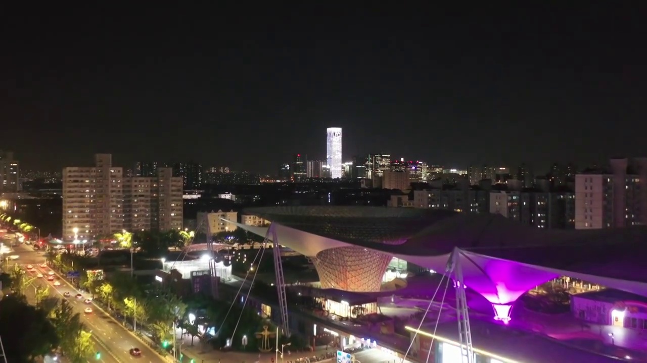 航拍上海中华艺术宫城市建筑夜景视频素材