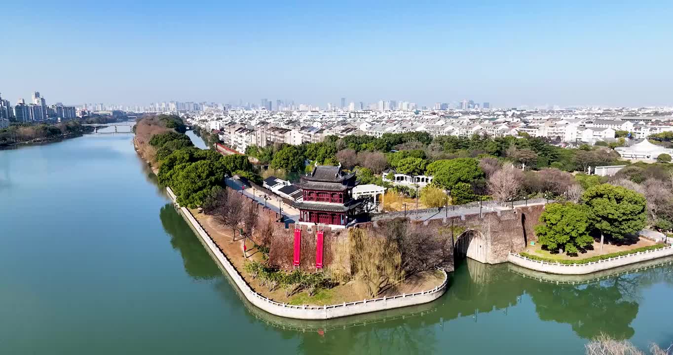 苏州蛇门景区节日航拍视频素材