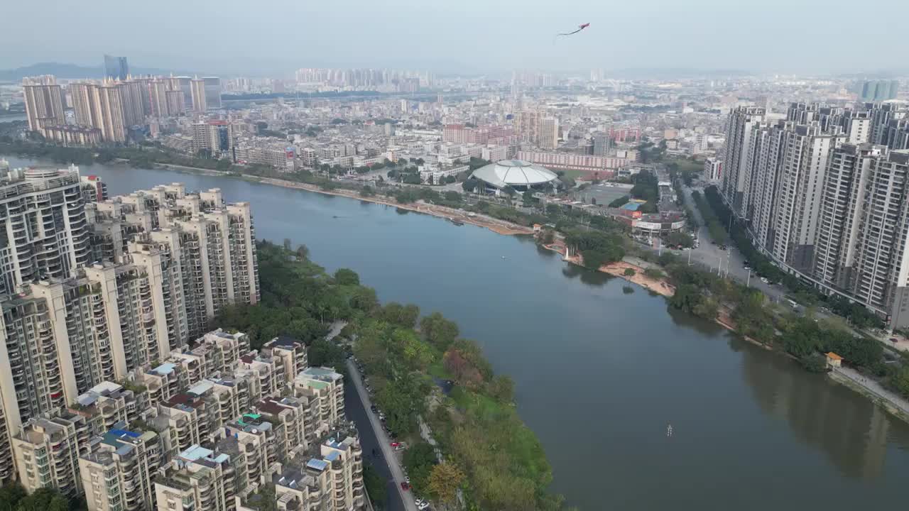 揭阳榕江北河、念慈体育馆、榕东新城航拍视频素材