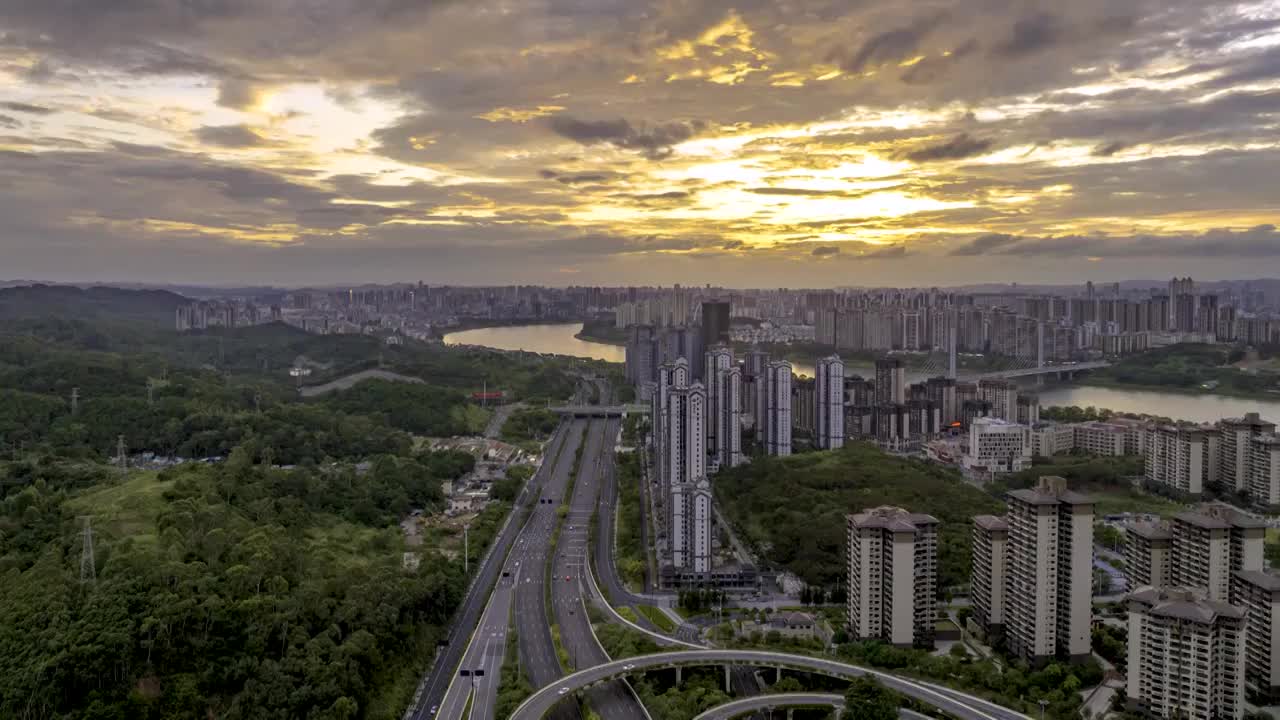 4K延时航拍南宁五象新区晚霞夜景视频素材