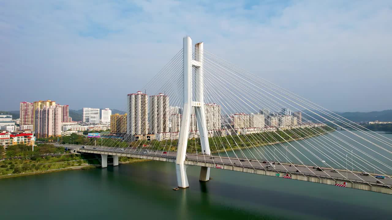 广西百色右江风光东合大桥红色旅游城市风光航拍视频素材