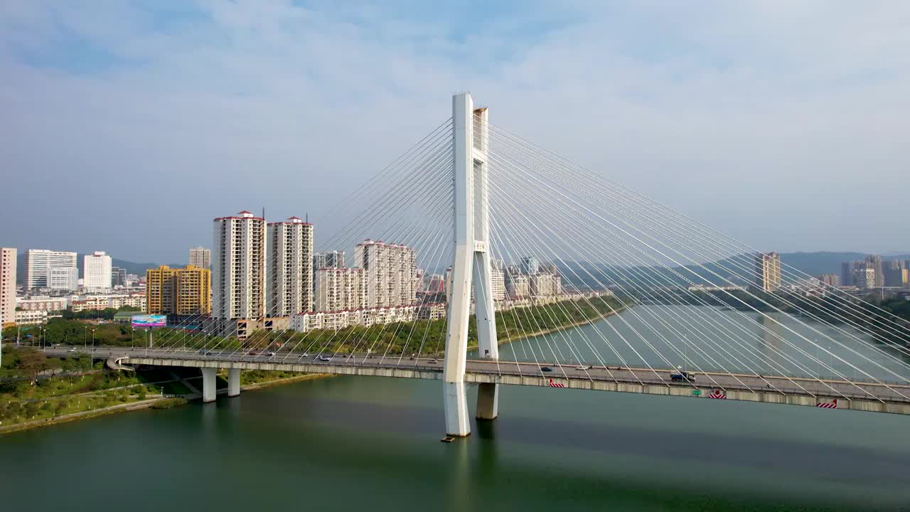 广西百色右江风光东合大桥红色旅游城市风光航拍视频素材