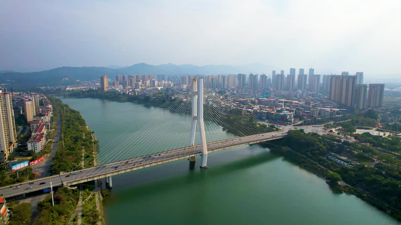 广西百色右江风光东合大桥红色旅游城市风光航拍视频素材