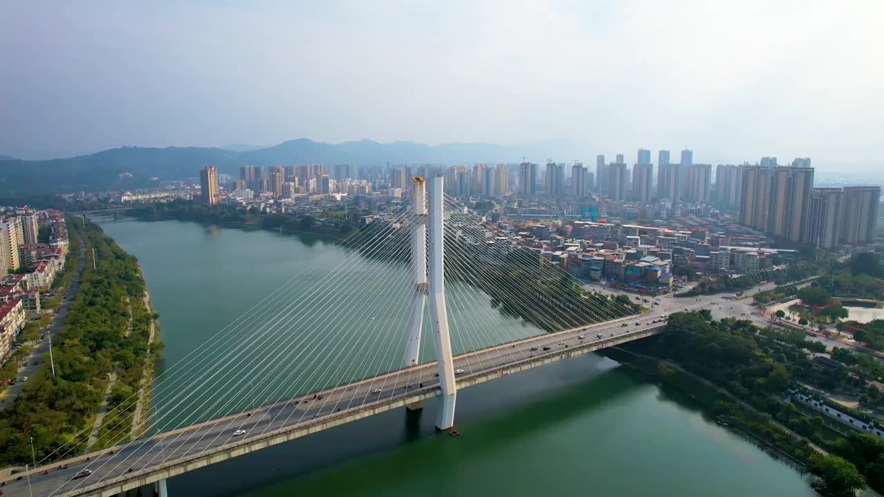 广西百色右江风光东合大桥红色旅游城市风光航拍视频素材