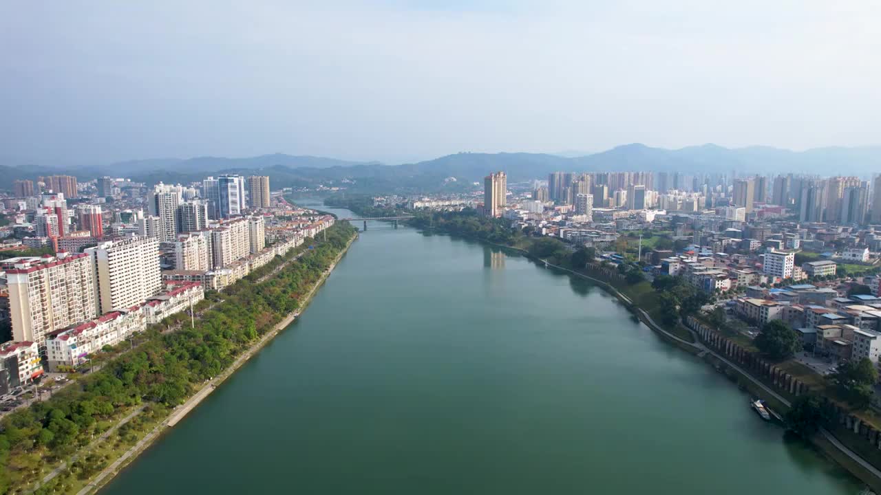 广西百色右江风光东合大桥红色旅游城市风光航拍视频素材