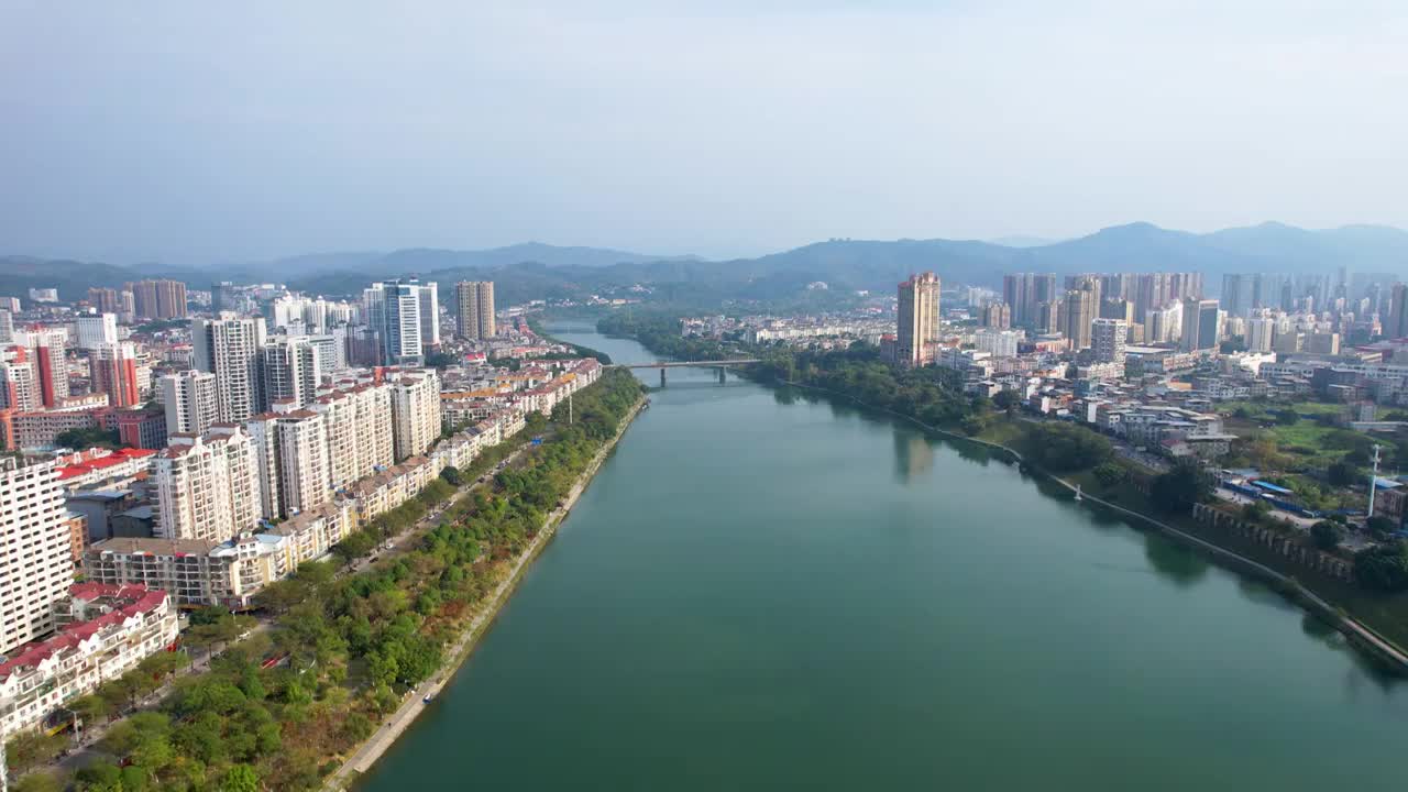 广西百色右江风光东合大桥红色旅游城市风光航拍视频素材