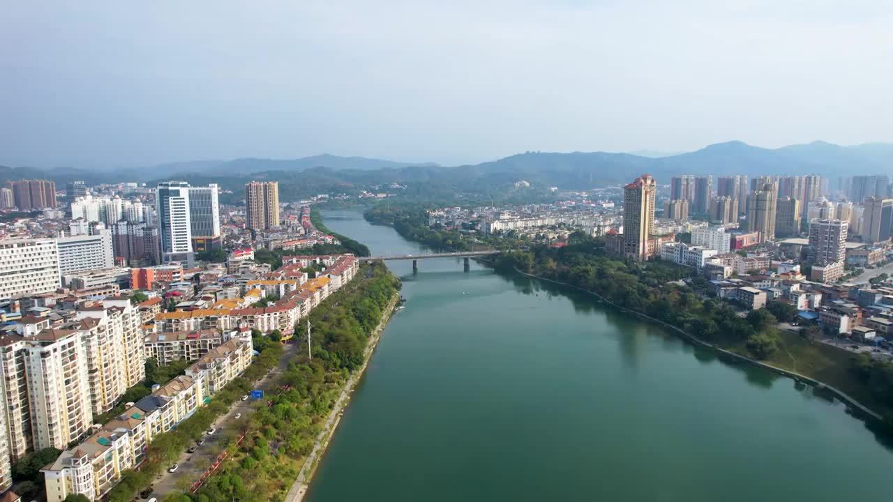 广西百色右江风光东合大桥红色旅游城市风光航拍视频素材